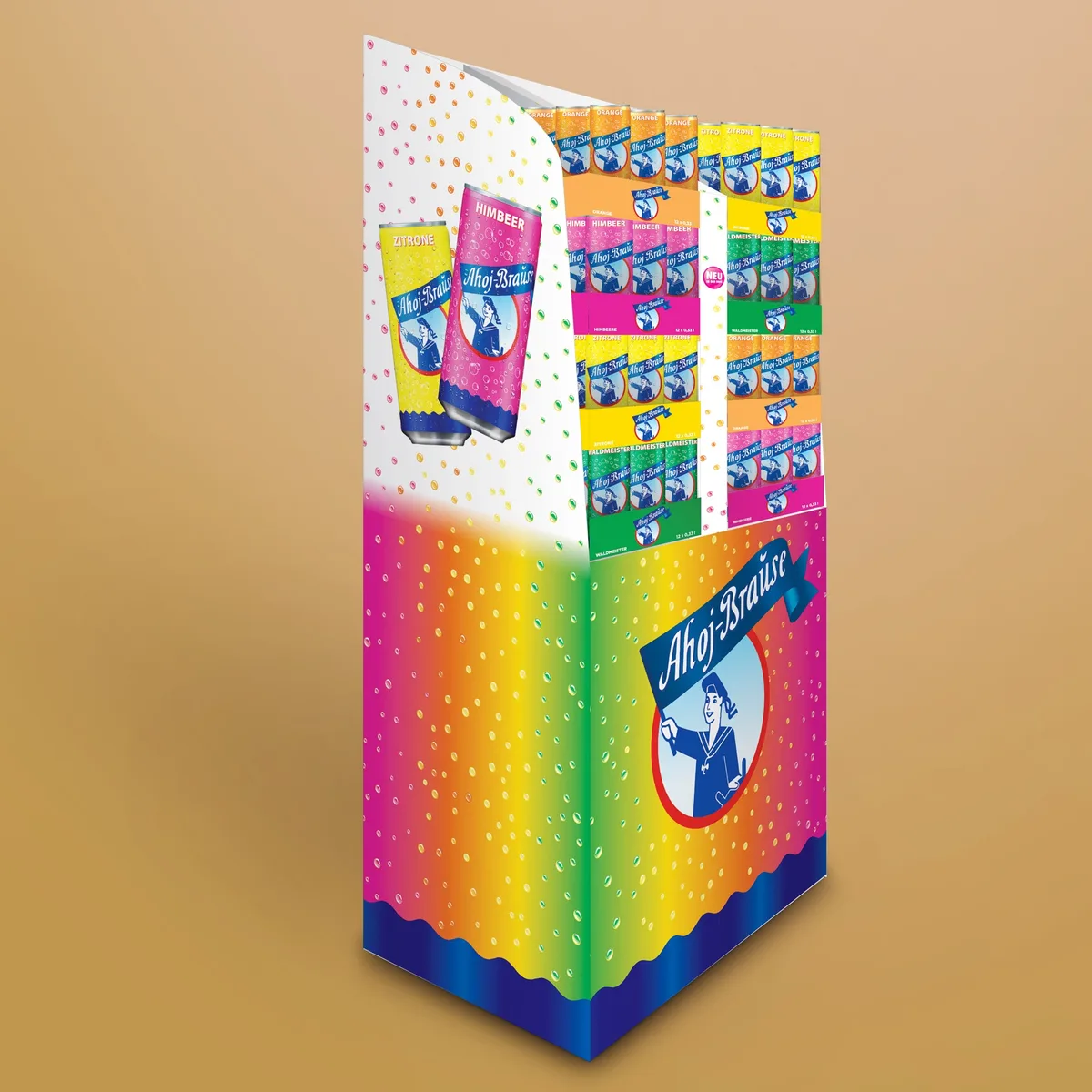 Ahoj-Brause Dose Display – Verkaufs-Display für die Markteinführung in Deutschland
