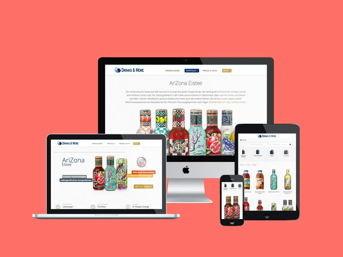 Drinks and More WebShop – Website-Ansicht mit Produktkatalog