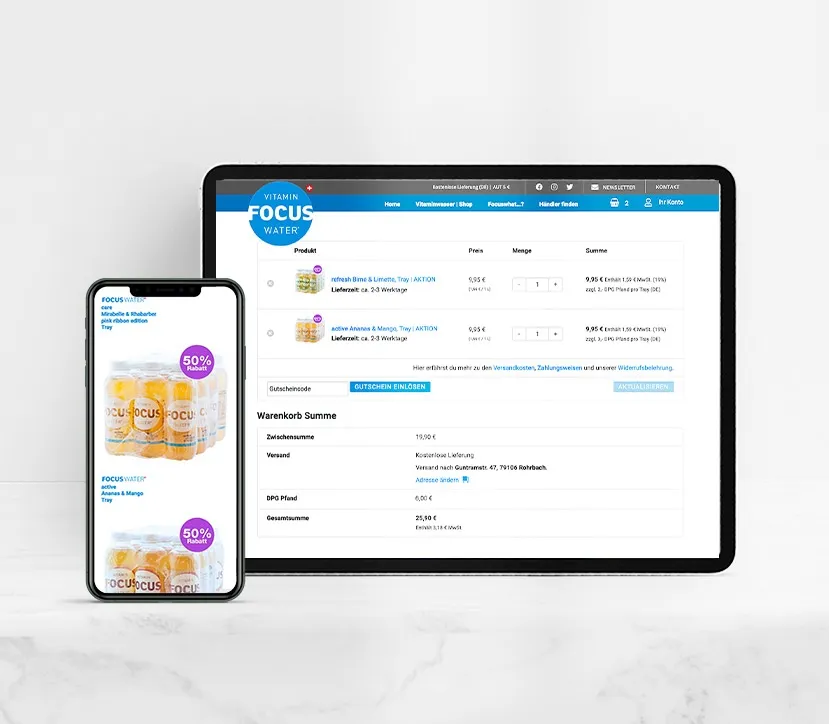 FocusWater VitaminWasser eCommerce – Produktpräsentation für die Markteinführung in Deutschland