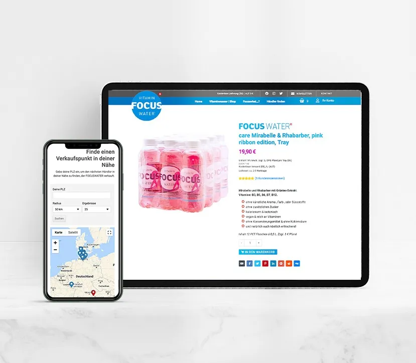 FocusWater VitaminWasser Produktfoto – Produktpräsentation für die Markteinführung in Deutschland