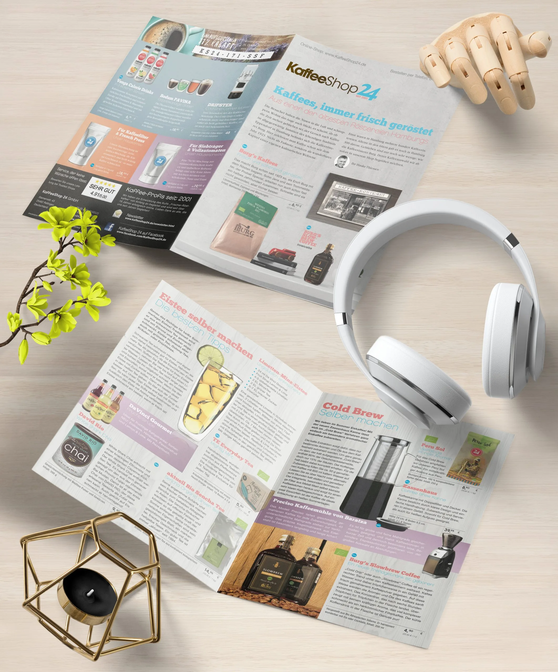 KaffeeShop 24 Kaffee-Flyer – Angebotsbroschüre im Editorial-Stil