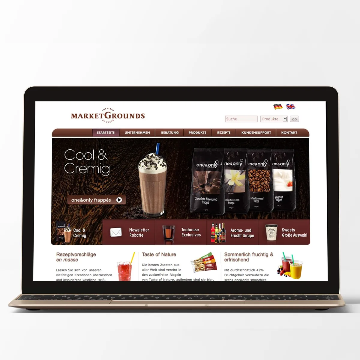 Market Grounds WebShop Produktseite – SEO-optimiertes Layout mit integrierter Shop-Navigation