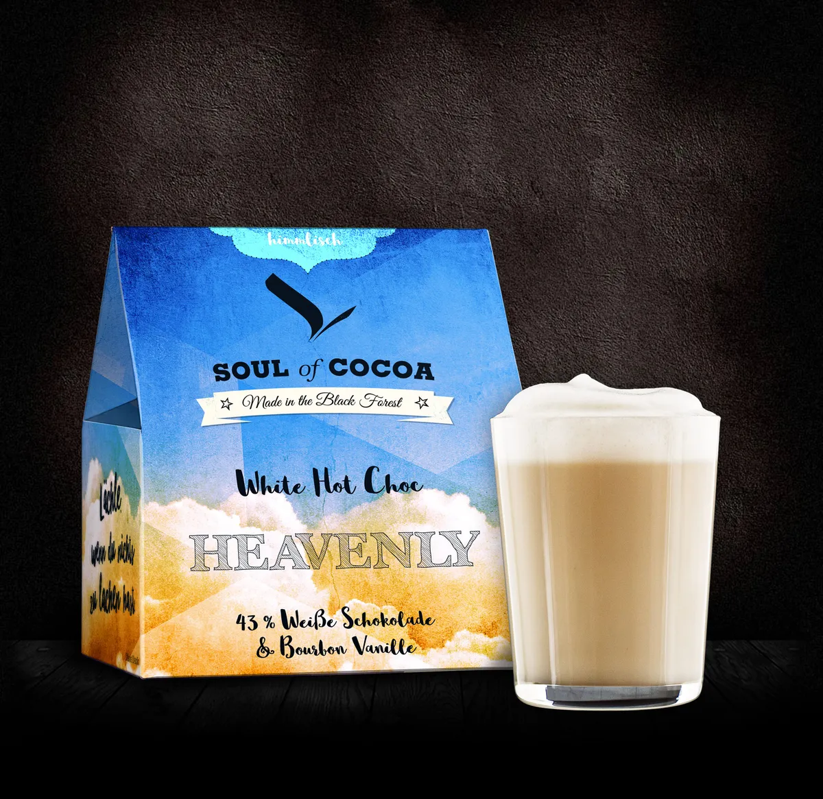 Soul of Cocoa Heavenly Trinkschokolade – Verpackungsdesign für die Heavenly-Sorte