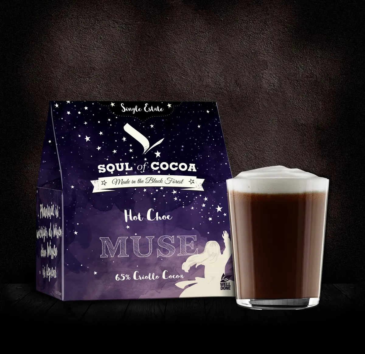Soul of Cocoa Muse Trinkschokolade – Verpackungsdesign für die Muse-Sorte
