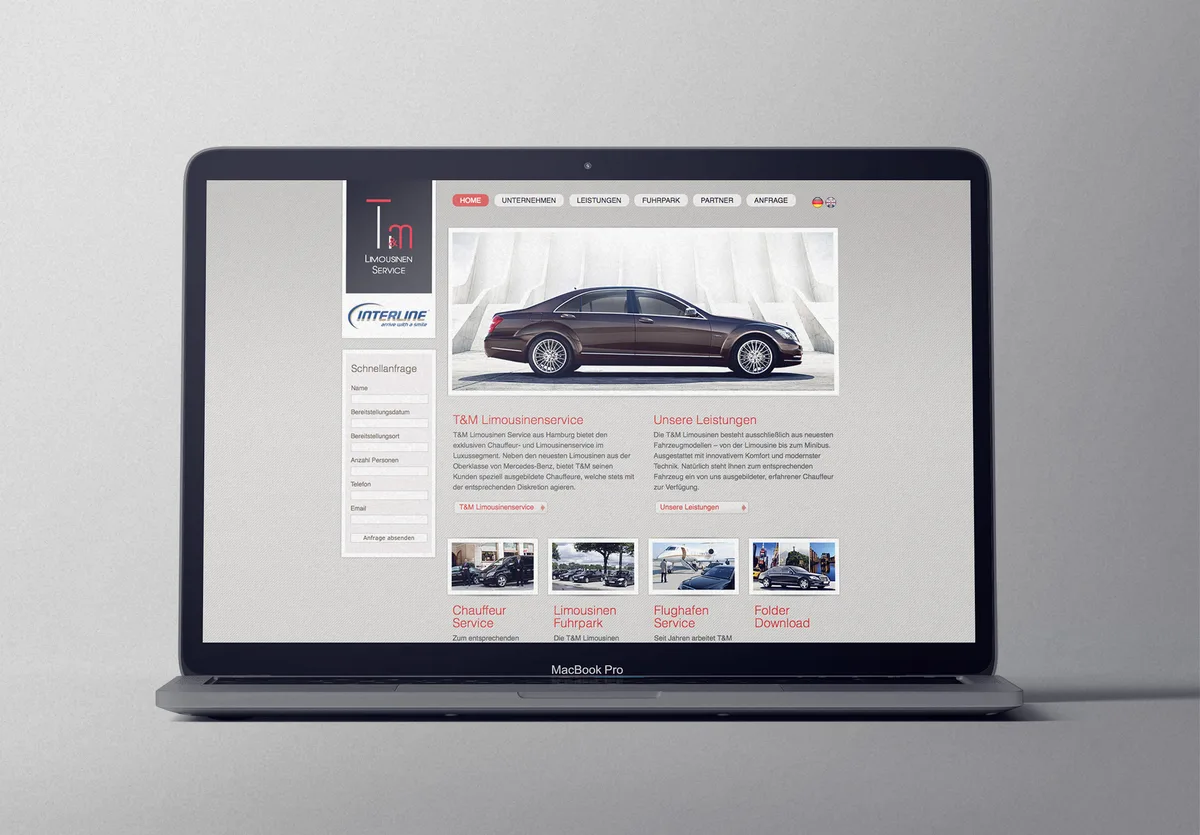 T&M LimousinenService Hamburg Website 2014 – Webdesign von PlasticSurf für den Premium-Transport Service