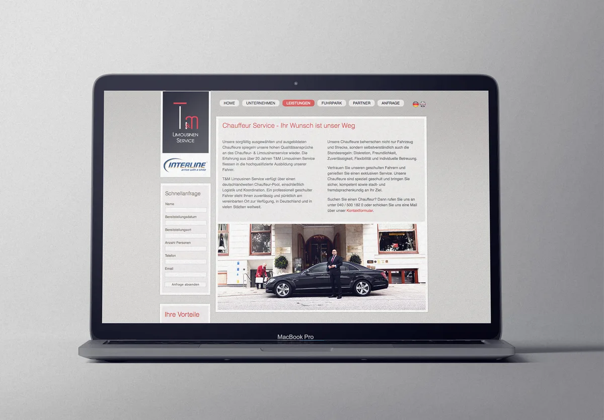 T&M LimousinenService Hamburg Website 2014 Screenshot – SEO-optimierte Präsenz für Limousinenservice Freiburg